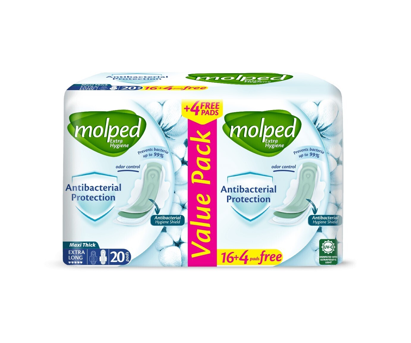 Molped Antibacterial Maxi Thick Extra Long 16 Pads + Free Pads