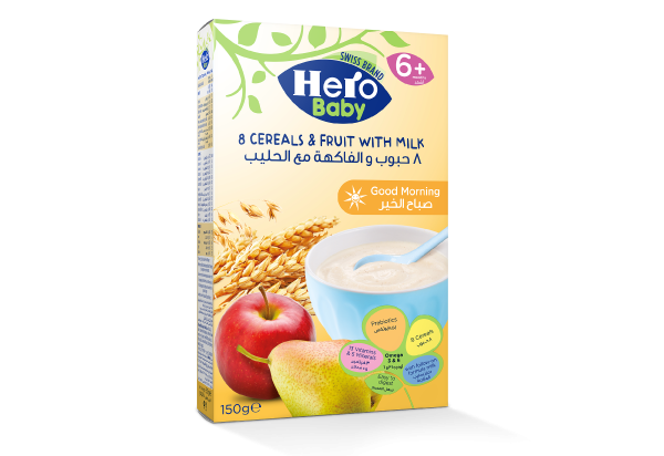 هيرو بيبي سيريال صباح الخير 8 حبوب وفواكة مع الحليب 150 جم