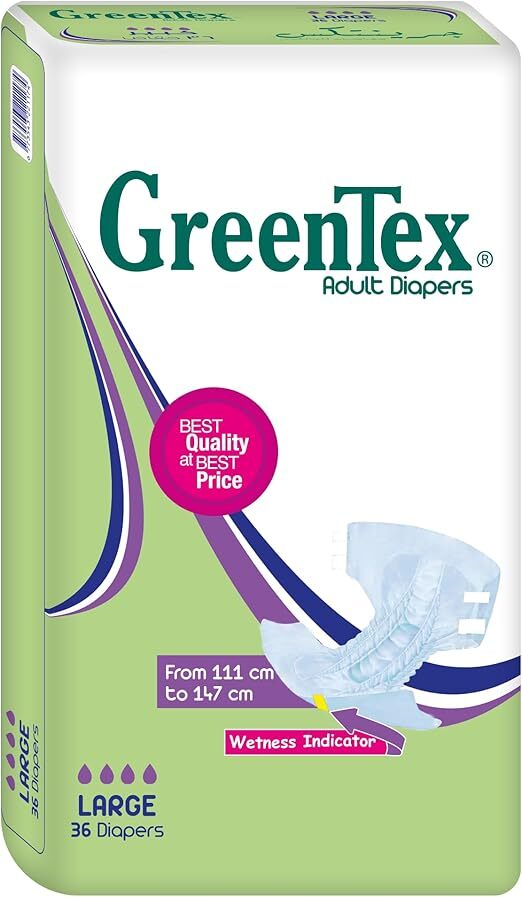 GreenTex Adult Diapers Large - 36 Diapers